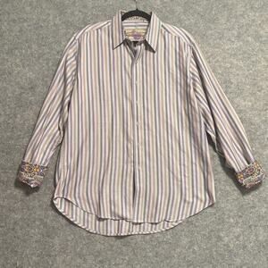 Robert Graham Shirt Mens Size Large Multi Color Stripe Paisley Cuff Button Front